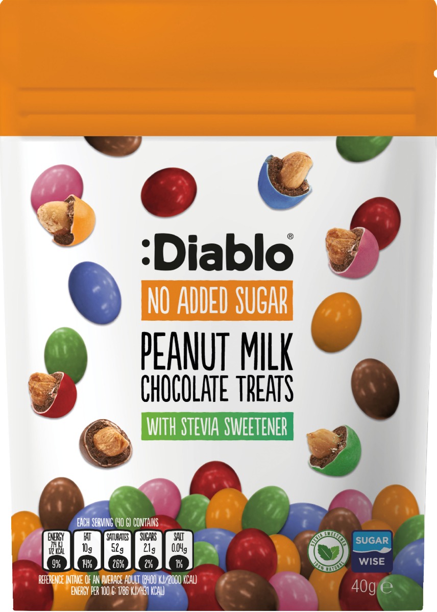 Diablo No Added Sugar Peanut Milk Chocolate Treat Bag 40g x 24