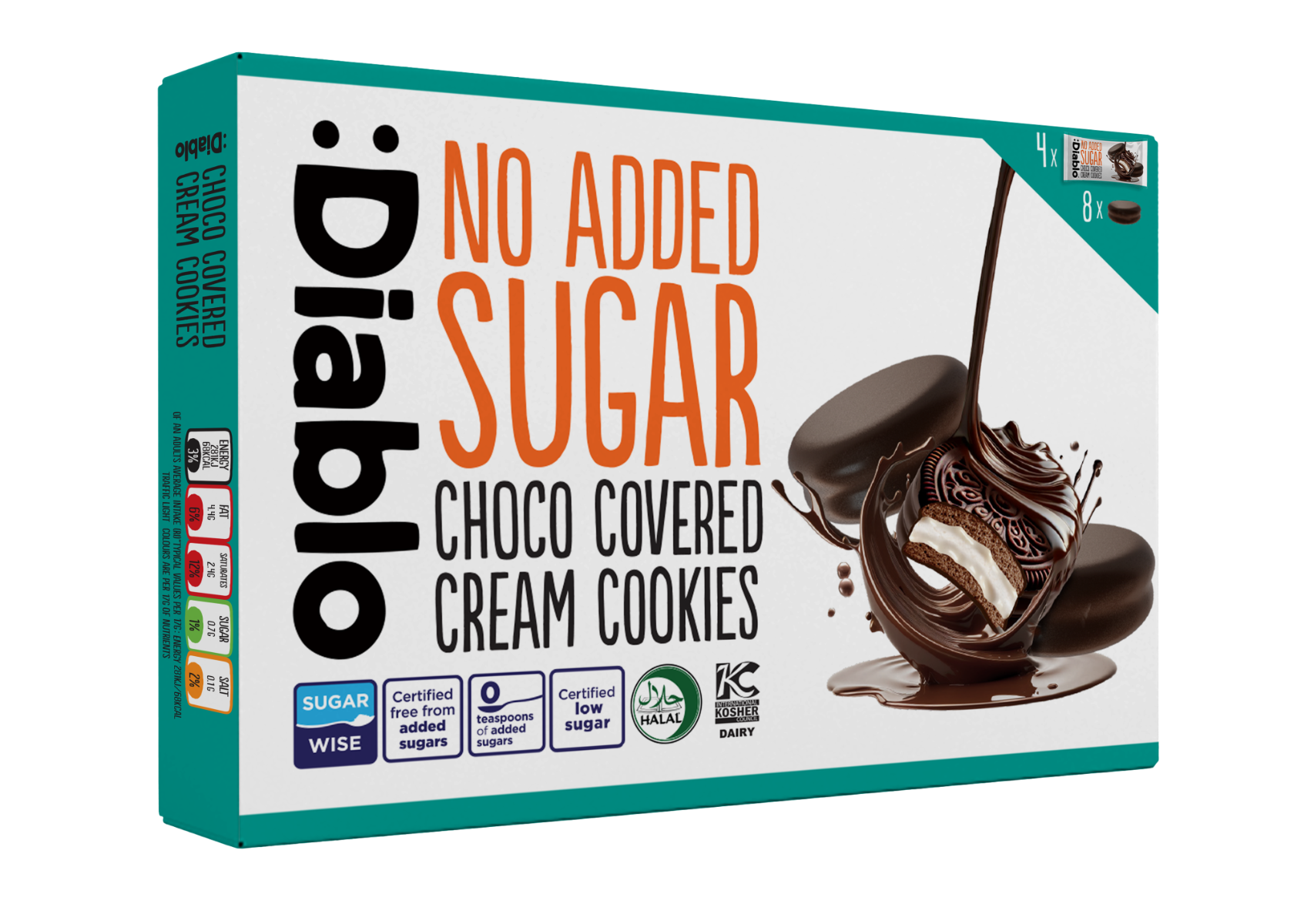 Diablo No Added Sugar Chocolate Covered Cream Cookies 136g x 15
