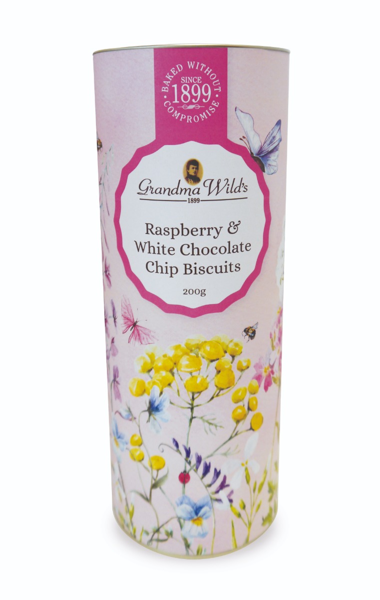 Wildflower Meadow Tube  Raspberry & White Chocolate Chips  12 x 200g