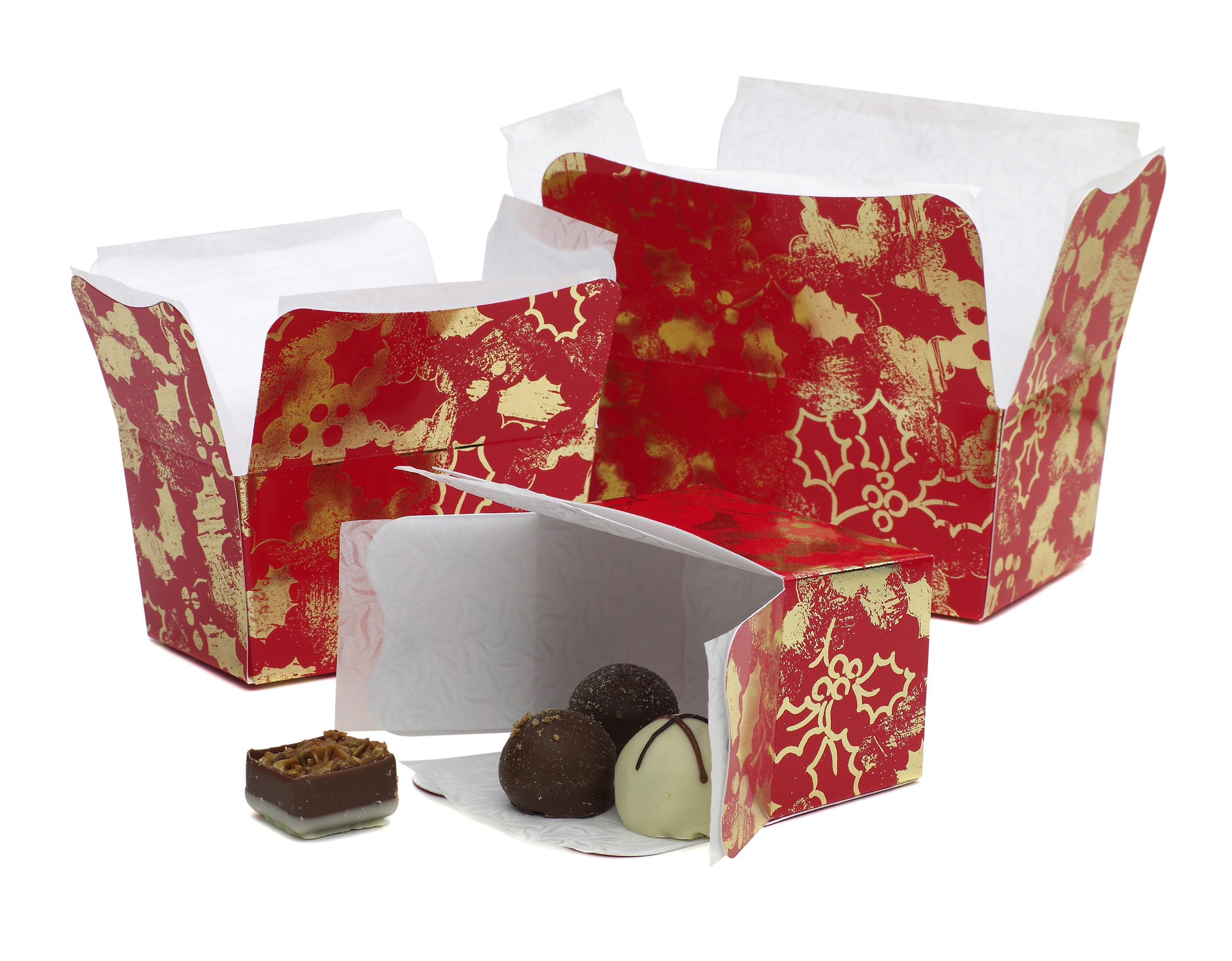 500g Holly Red and Gold Ballotin 135x76x65mm x 25