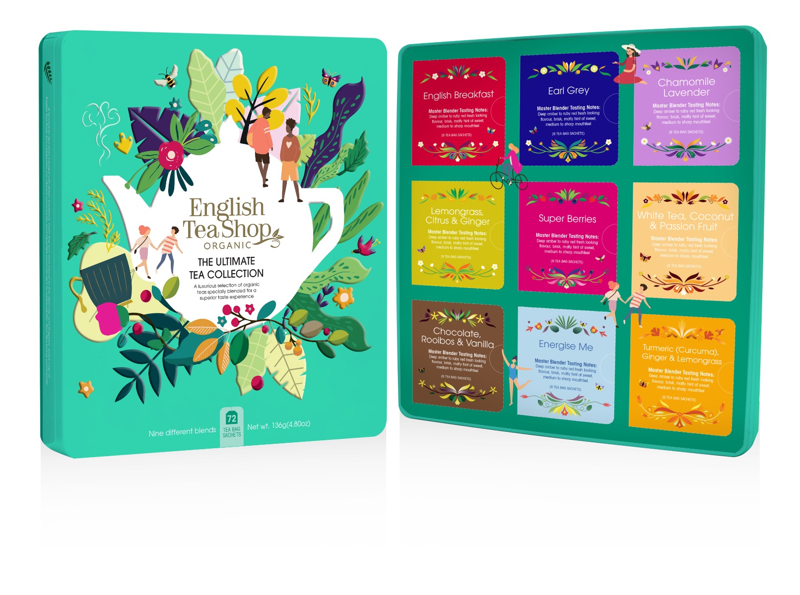 The Ultimate Tea Collection Gift Tin 72 Tea Bags Sachets (9 flavours) 136g x 6 Zero VAT