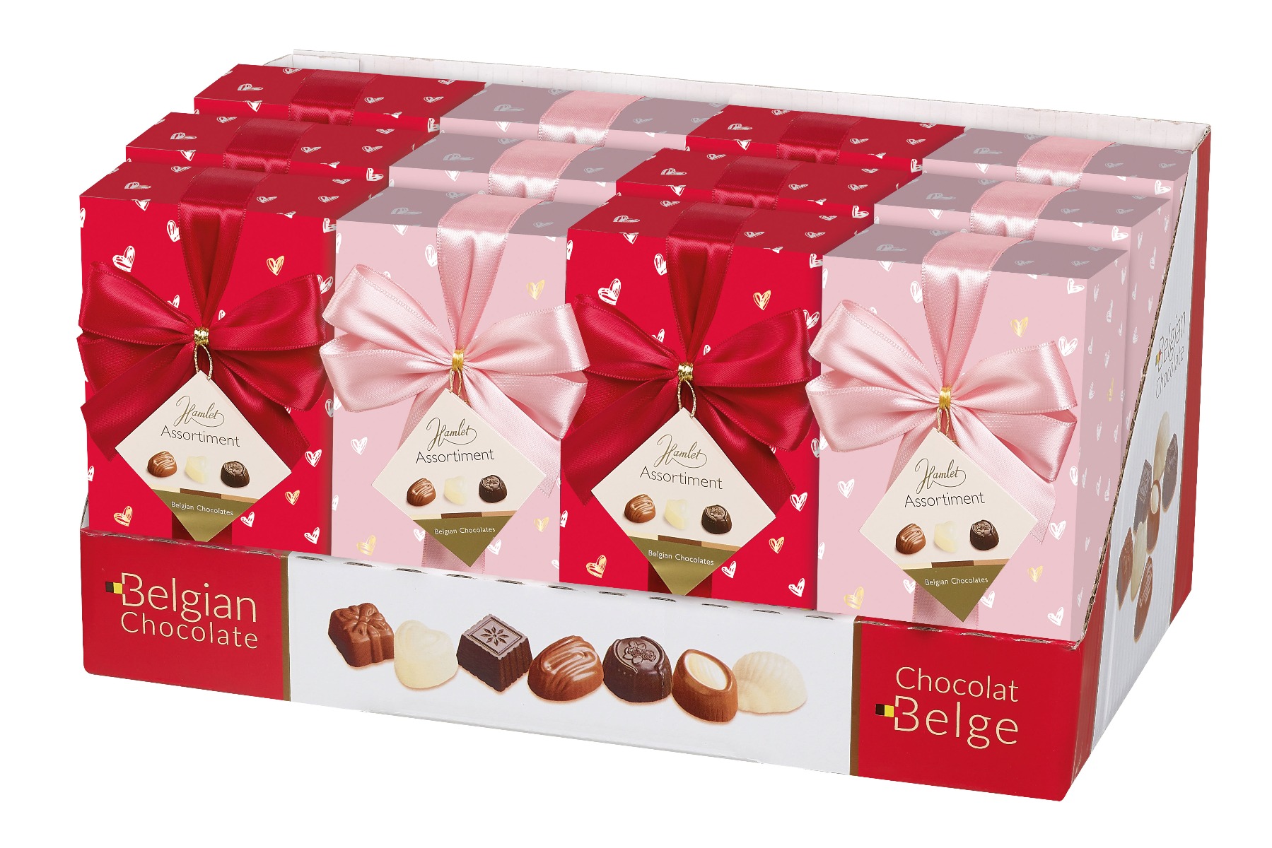 Wrapped Valentine Red Pink Hearts Ballotin Display 250g x 12