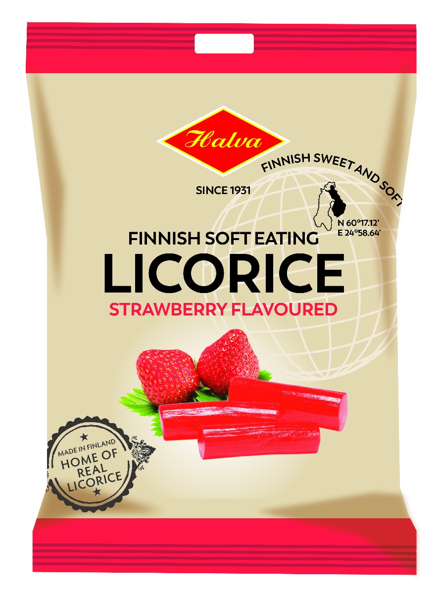 Finnish Soft Eating Strawberry Licorice Bag 200g x 24