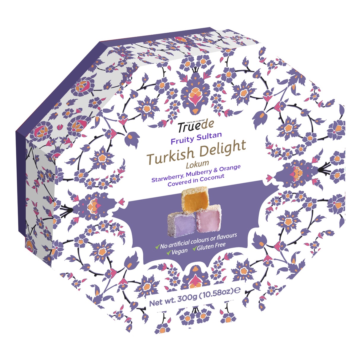 Fruity Sultan Turkish Delight (Strawberry, Orange & Mulberry covered in Coconut) 300g x 12