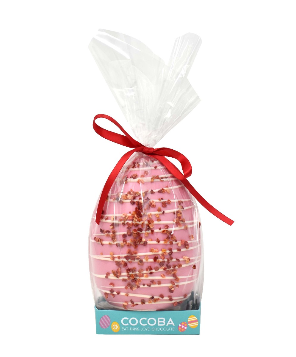 Strawberries & Cream Easter Egg with White Chocolate Drizzle and Strawberry pieces 250g x 6