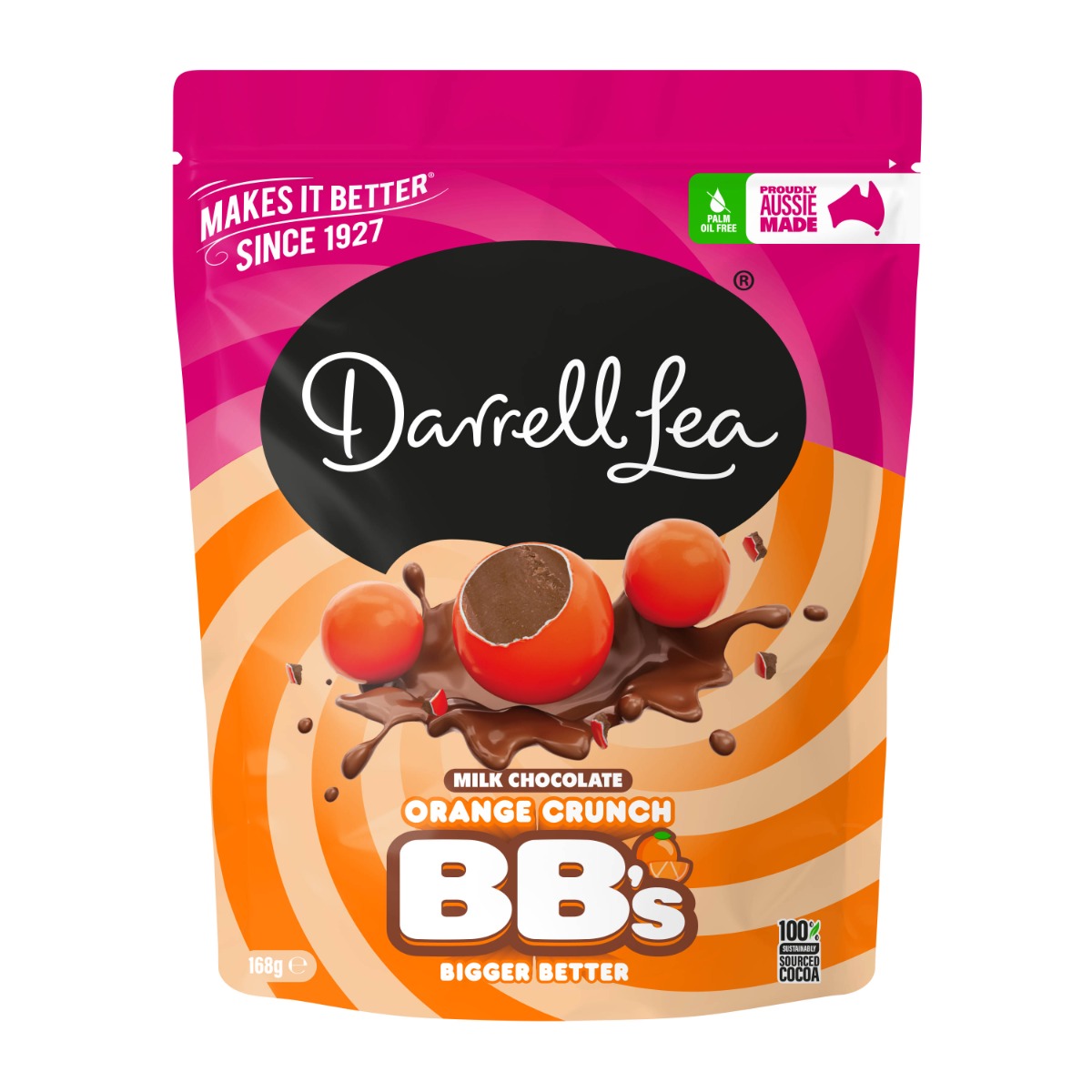 Darrell Lea Orange  Milk Choc BBs 168g x 12