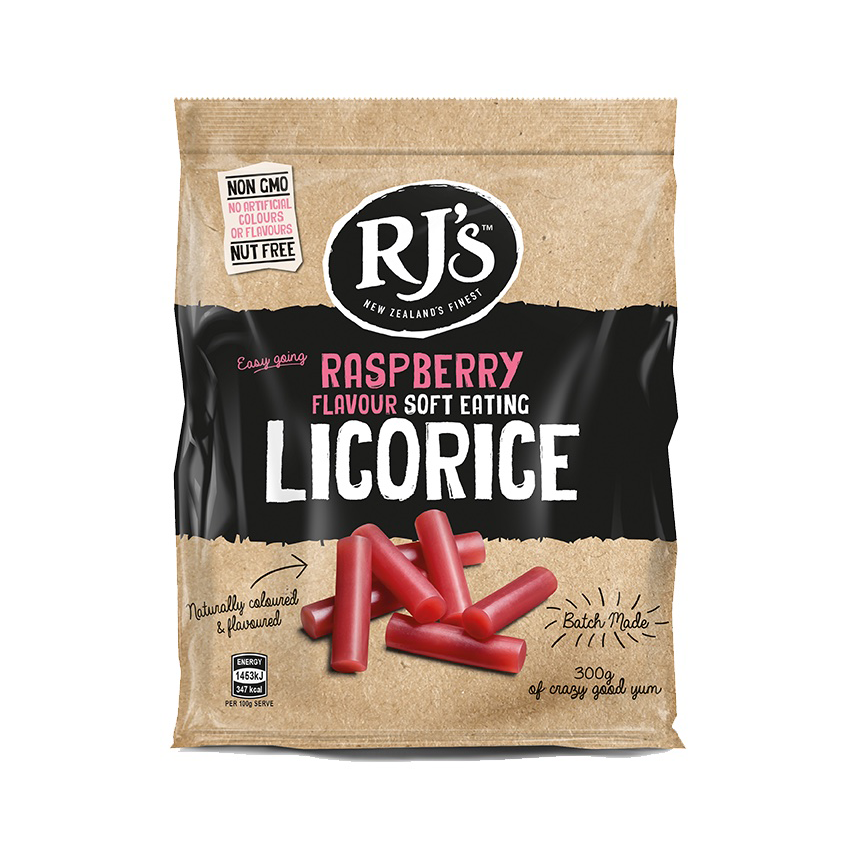 RJ's Natural Soft Eating Raspberry Licorice 300g x 12