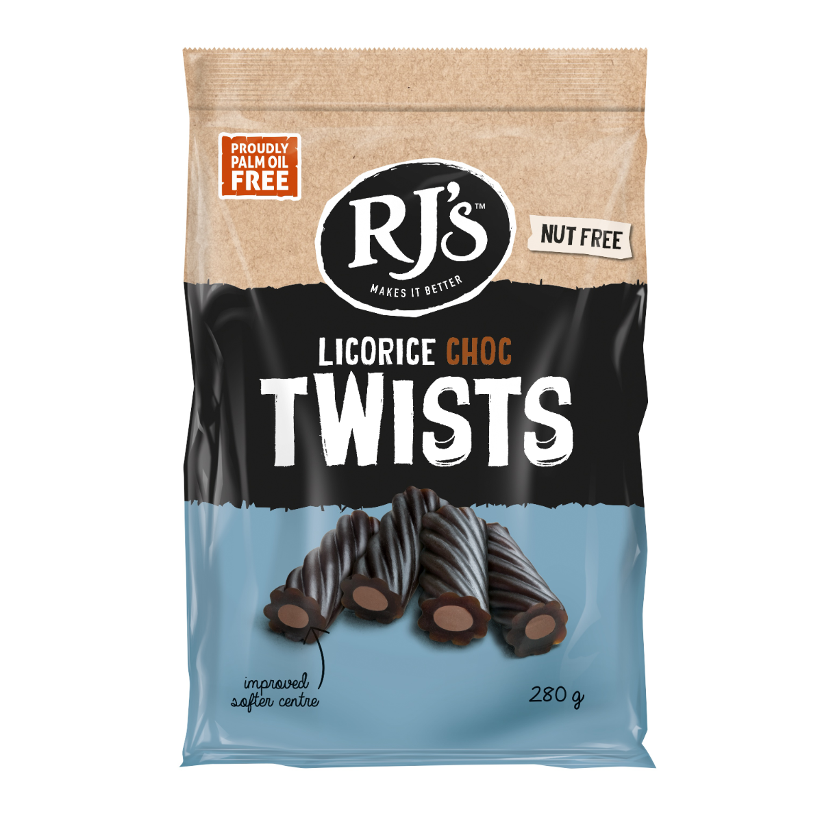 RJ's Natural Soft Eating Licorice Choc Twist 280g x 12