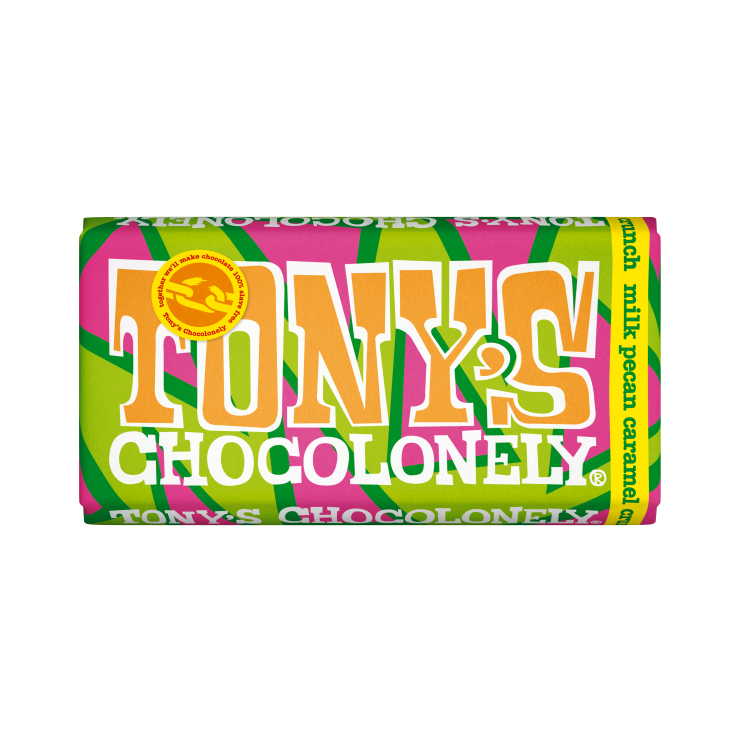 Tony's Chocolonely Milk Chocolate Pecan Caramel Crunch 180g x 15