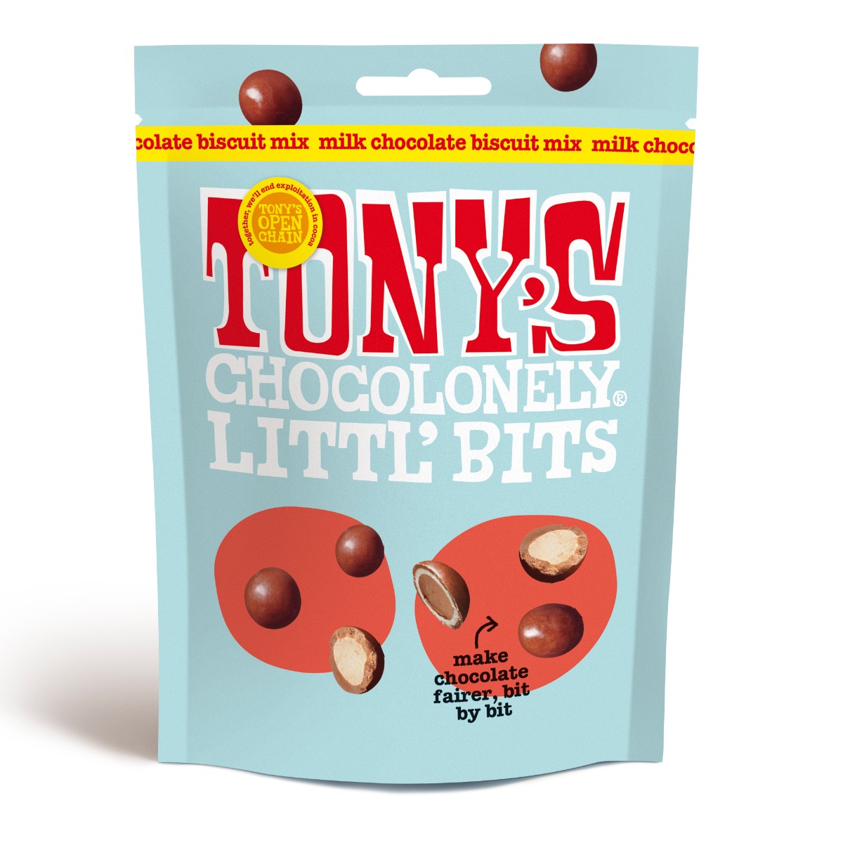 Tony's Chocolonely Littl'Bits MilkÂ Chocolate Biscuit Mix Fairtrade UK 100g x 8