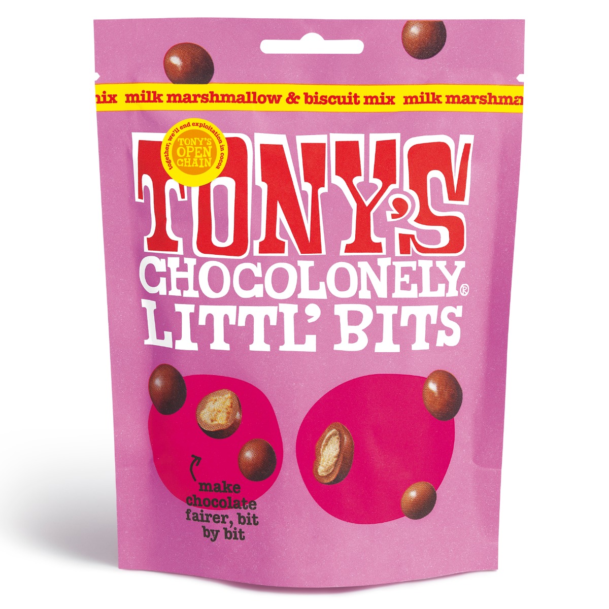 Tony's Chocolonely Littl' Bits Milk Marshmallow & Biscuit Mix Fairtrade UK 100g x 8